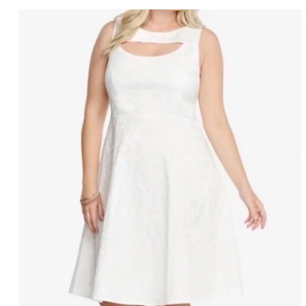 Torrid Sleeveless White Fit-and-Flare Dress with Keyhole Neckline